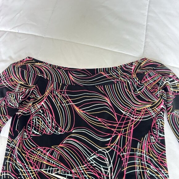 Voli Vintage Y2K 90s Black Pink Geometric Off Shoulder Blouse 3/4 Sleeve Womens - Picture 3 of 6